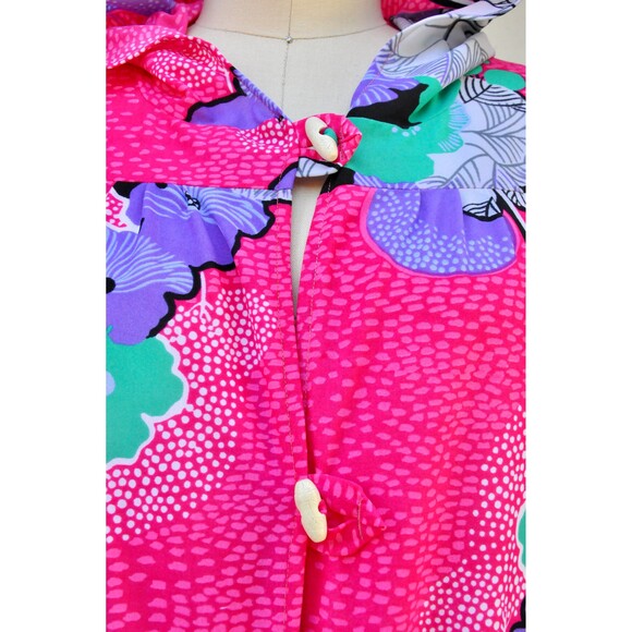 70s Colorful Duster Jacket Dress Hooded Psychedelic Flower Child S - M - Picture 8 of 10